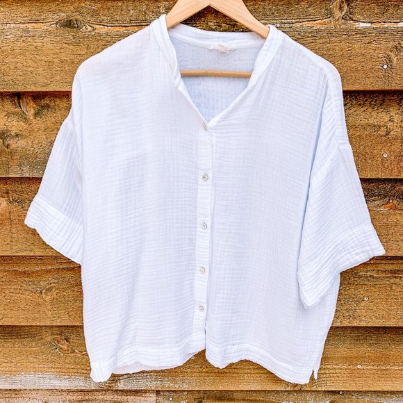 Eileen Fisher Tops - Eileen Fisher White Gauze Button Down Top